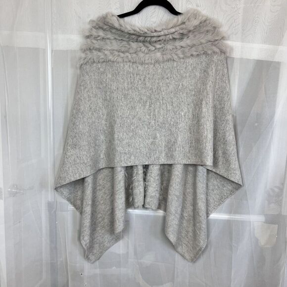 vintage Neiman Marcus cashmere wool blend poncho rabbit fur one size luxury rare - Picture 10 of 10